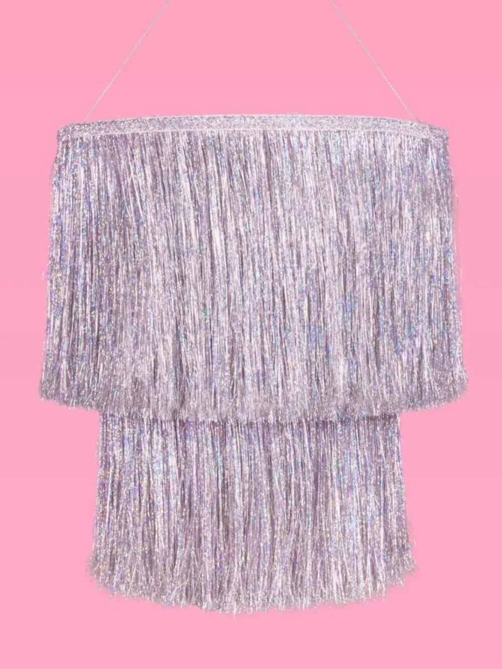Iridescent Silver Foil Fringe Tinsel Chandelier | Bachelorette, Birthday & NYE